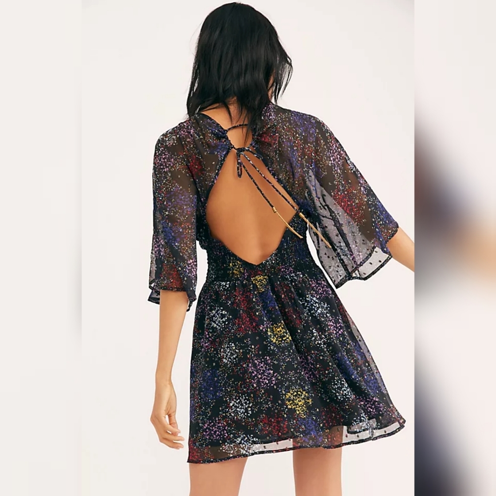 NWT Free People Ana Metallic Sparkle Mini Dress